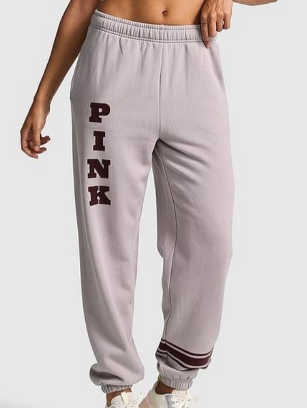 Victoria's Secret PINK Ivy Fleece Campus Sweatpants Violet Ashes Sz Med NWOT